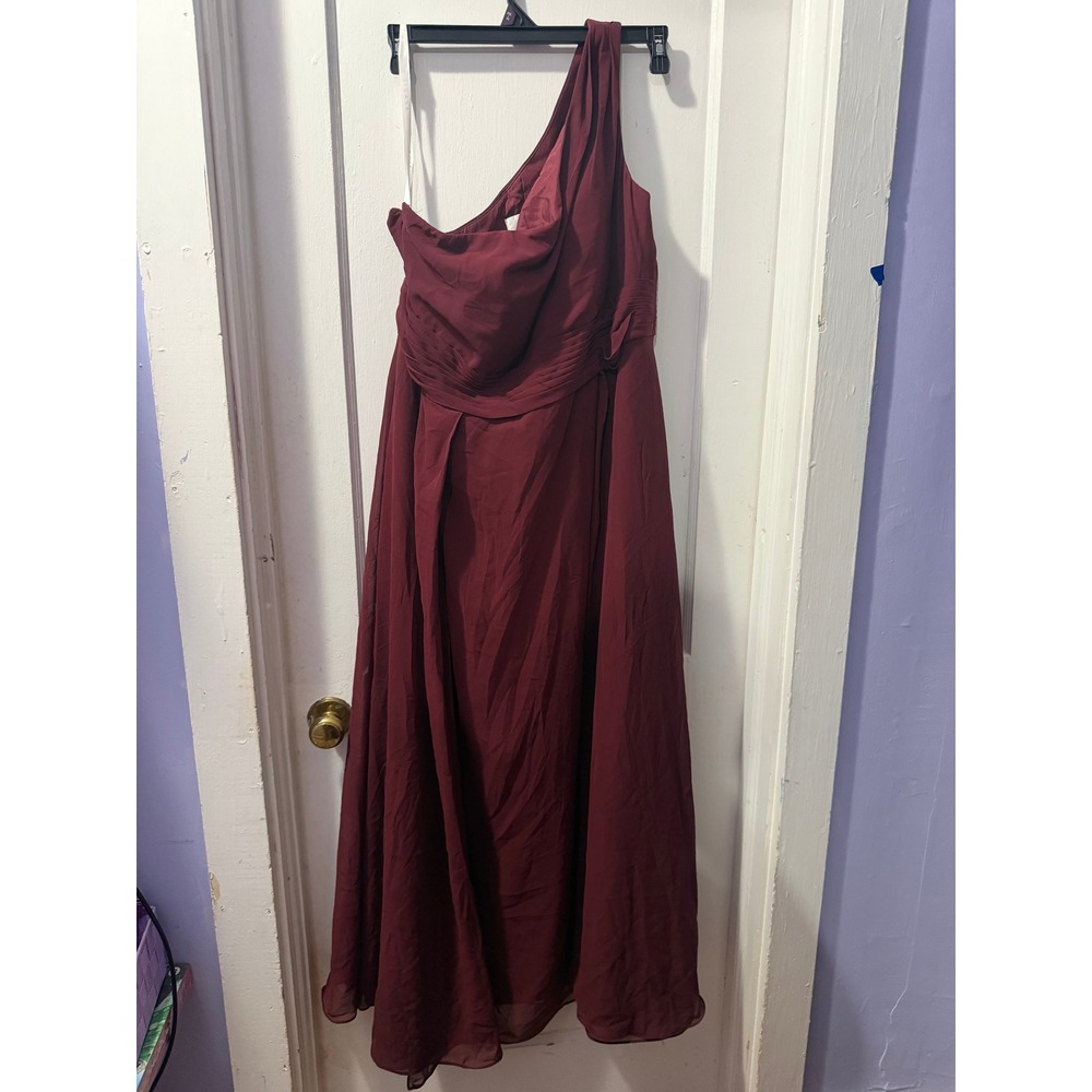 Azazie Burgundy One Shoulder Chiffon Bridesmaid Formal Dress A18 Burgundy